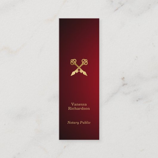 Chic Red Gradient Gold Notary Key Mini Visitekaartje (Voorkant)