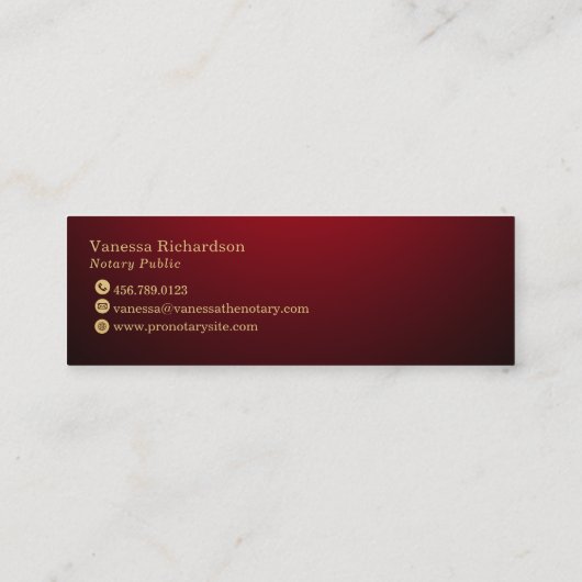 Chic Red Gradient Gold Notary Key Mini Visitekaartje (Achterkant)