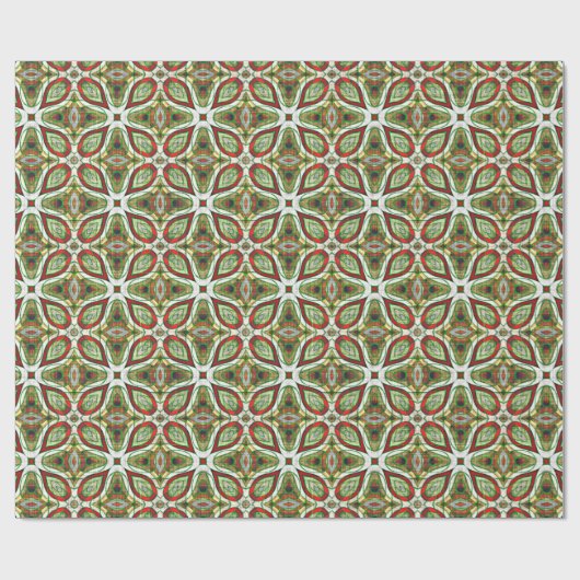 Chic Red Green Batik Kaleidoscope Mosaic Pattern Cadeaupapier (Vlak)