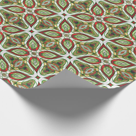 Chic Red Green Batik Kaleidoscope Mosaic Pattern Cadeaupapier (Hoek)
