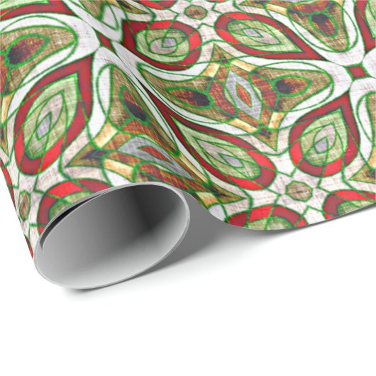 Chic Red Green Batik Kaleidoscope Mosaic Pattern Cadeaupapier (Rol Hoek)