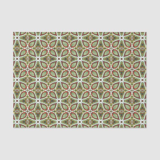 Chic Red Green Batik Kaleidoscope Mosaic Pattern Tissuepapier (Voorkant)