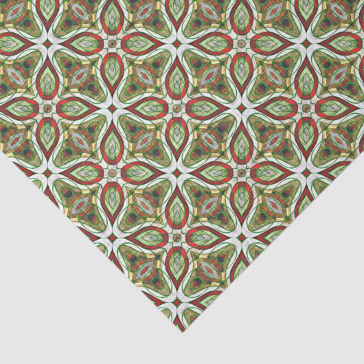 Chic Red Green Batik Kaleidoscope Mosaic Pattern Tissuepapier (Detail)