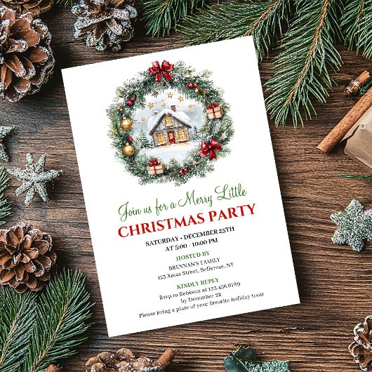 Chic Red Green Holiday Scene Party Invitation Card Kaart