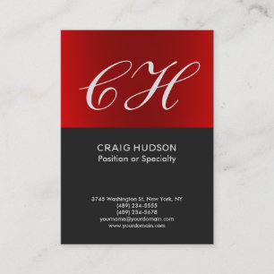 Chic Red Grey Monogram Professional Visitekaartje