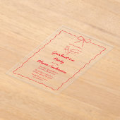 Chic Red Hand-Drawn Bow Squiggle Afstudeerfeest Acryl Uitnodigingen (Laagn)