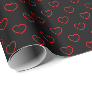 Chic Red Hearts Patroon op zwart Cadeaupapier