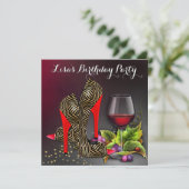 Chic Red High Heels Rode Wijn Verjaardagsfeest Kaart (Staand voorkant)
