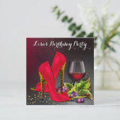 Chic Red High Heels Rode Wijn Verjaardagsfeest Kaart (Staand voorkant)