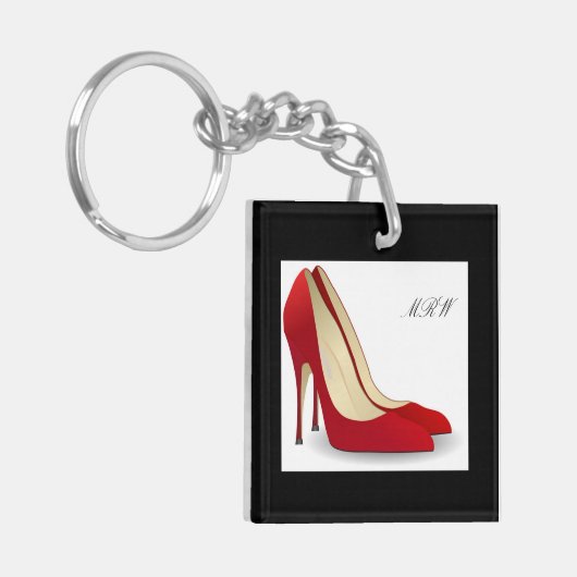 Chic Red High Hiel Pump Shoes Monogram Initialen Sleutelhanger (Voorkant Links)