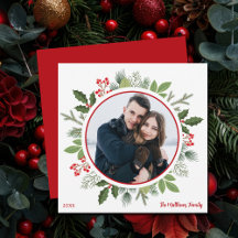 Chic Red Holly Berry Leaf Kerstkrans Foto