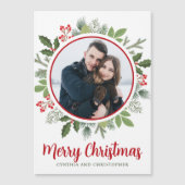 Chic Red Holly Kerstkrans Foto Magneet Kaart (Voorkant)