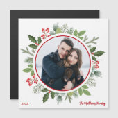 Chic Red Holly Kerstkrans Foto Magneet Kaart (Voorkant / Achterkant)