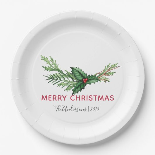 Chic Red Holly Leaves Bouquet Kerstfeestdag Papieren Bordje (Voorkant)