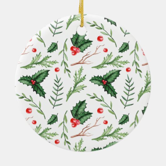 Chic Red Holly Pattern kerstfoto Holiday Keramisch Ornament (Achterkant)