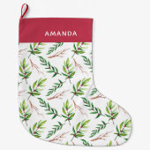 Chic Red Holly verlaat patroonfeestdag gepersonali Grote Kerstsok (Voorkant)