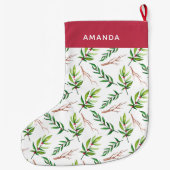 Chic Red Holly verlaat patroonfeestdag gepersonali Grote Kerstsok (Achterkant)