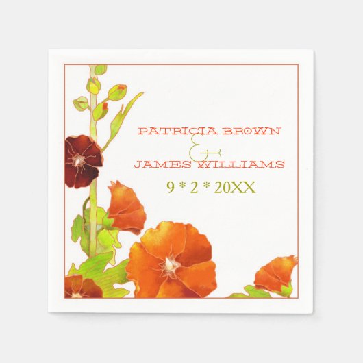 Chic Red Hollyhocks Floral Wedding Servetten (Voorkant)