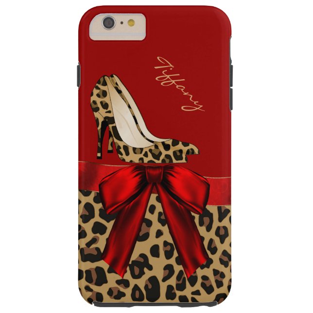 Chic Red & Jaguar Print iPhone 6 Plus Hoesje (Achterkant)