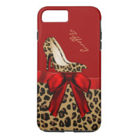 Chic Red & Jaguar Print iPhone 7 Plus Hoesje