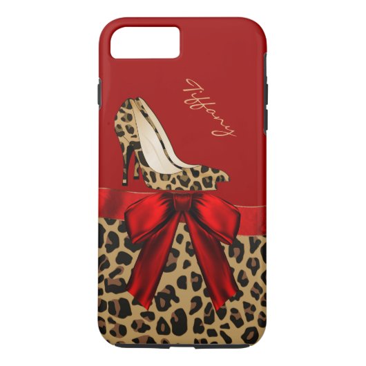 Chic Red & Jaguar Print iPhone 7 Plus Hoesje (Achterkant)