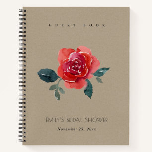 CHIC RED KRAFT ROOS FLORAL VRIJGEZELLENFEEST GUEST NOTITIEBOEK