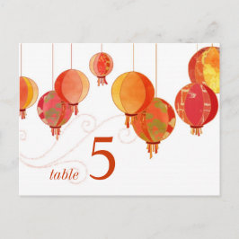 Chic Red Lantaarns White Wedtable Number Briefkaart