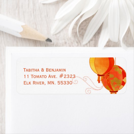 Chic Red Lantern Wedding Return-adres Etiket (Insitu)