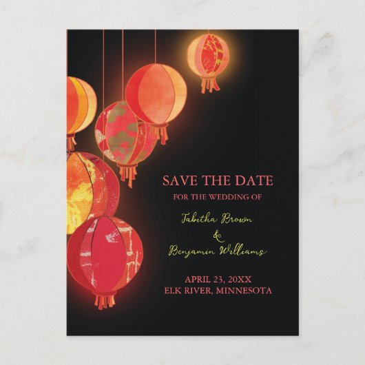 Chic Red Lantern Wedding Save the Date Aankondigingskaart (Voorkant)