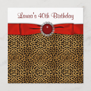 Chic Red Leopard Birthday Party Kaart