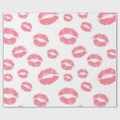 Chic Red Lipstick Kisses Valentijnsdag Cadeaupapier (Vlak)
