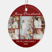Chic Red Merry Christmas Photo Collage 2025 Keramisch Ornament (Links)