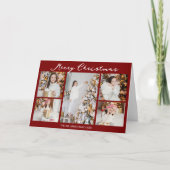 Chic Red Merry Christmas Photo Collage Folded Feestdagen Kaart (Voorkant)