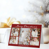 Chic Red Merry Christmas Photo Collage Folded Feestdagen Kaart