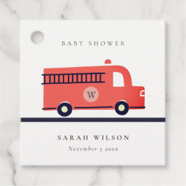 Chic Red Navy Fire Truck Engine Baby shower Bedankjes Labels