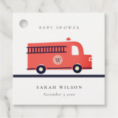 Chic Red Navy Fire Truck Engine Baby shower Bedankjes Labels (Voorkant)
