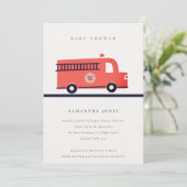 Chic Red Navy Fire Truck Engine Baby shower nodigt Bedankkaart (Staand voorkant)