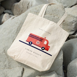 Chic Red Navy Fire Truck Engine Baby shower Tote Bag