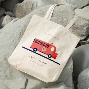 Chic Red Navy Fire Truck Engine Baby shower Tote Bag