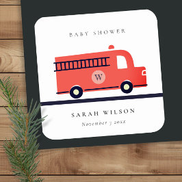 Chic Red Navy Fire Truck Engine Baby shower Vierkante Sticker