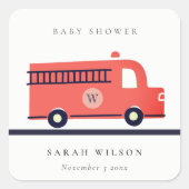 Chic Red Navy Fire Truck Engine Baby shower Vierkante Sticker (Voorkant)