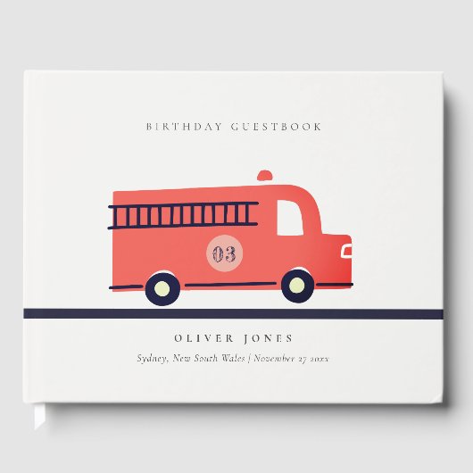 Chic Red Navy Fire Truck Engine Elke zondag Gastenboek (Voorkant)