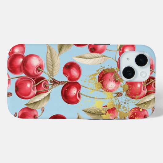 Chic Red, Pastel Blue en Gold Cherry Fruit Case-Mate iPhone Case (Achterkant (horizontaal))