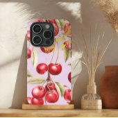 Chic Red, Pastel Mauve Cherry Fruit met Goud Case-Mate iPhone Case