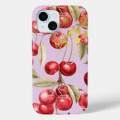 Chic Red, Pastel Mauve Cherry Fruit met Goud Case-Mate iPhone Case (Achterkant)