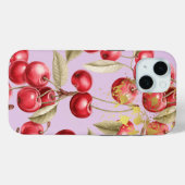 Chic Red, Pastel Mauve Cherry Fruit met Goud Case-Mate iPhone Case (Achterkant (horizontaal))