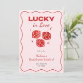 Chic Red Pink Lucky In Love Bachelorette Itinerary Kaart (Staand voorkant)