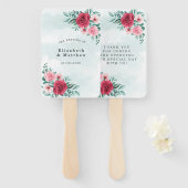 Chic Red Pink Peony Sage Foliage Weddenschap Bedan Handwaaier (Voorkant en achterkant)