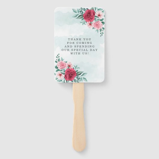 Chic Red Pink Peony Sage Foliage Weddenschap Bedan Handwaaier (Achterkant)