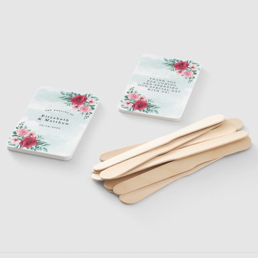 Chic Red Pink Peony Sage Foliage Weddenschap Bedan Handwaaier (Niet-gemonteerd)